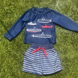 Carter's Navy and Red Kids Swim Rashguard Set